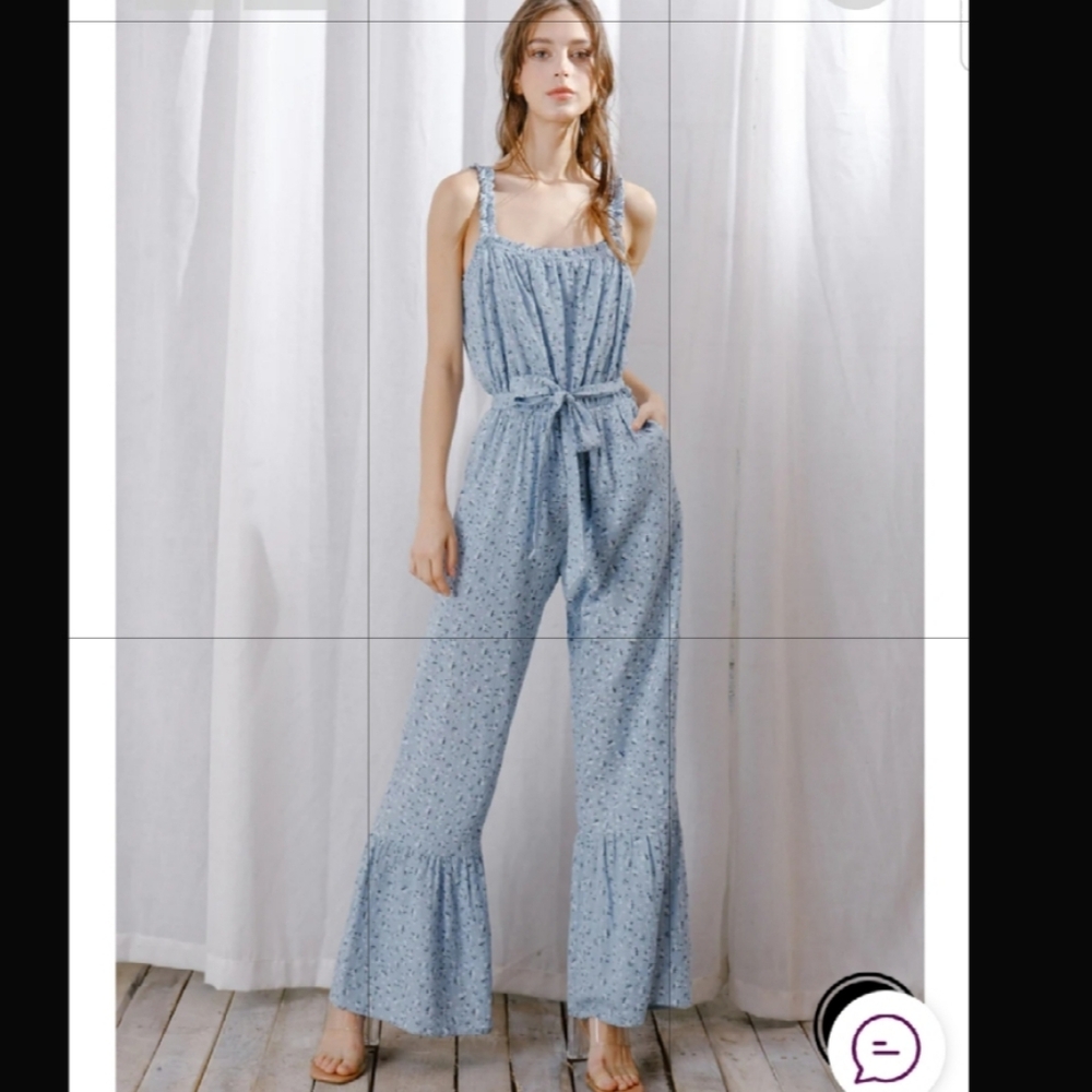 Storia Womens Spaghetti Strap Light Blue Wide Leg Jumpsuit - Picture 2 of 16